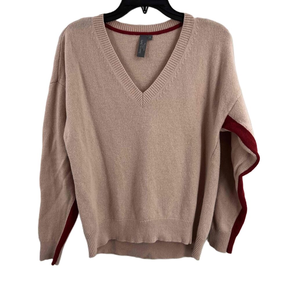 Sweaty Betty Sweater Jumper Pink Sleeve Stripe V-Neck Long Sleeve Wool Small